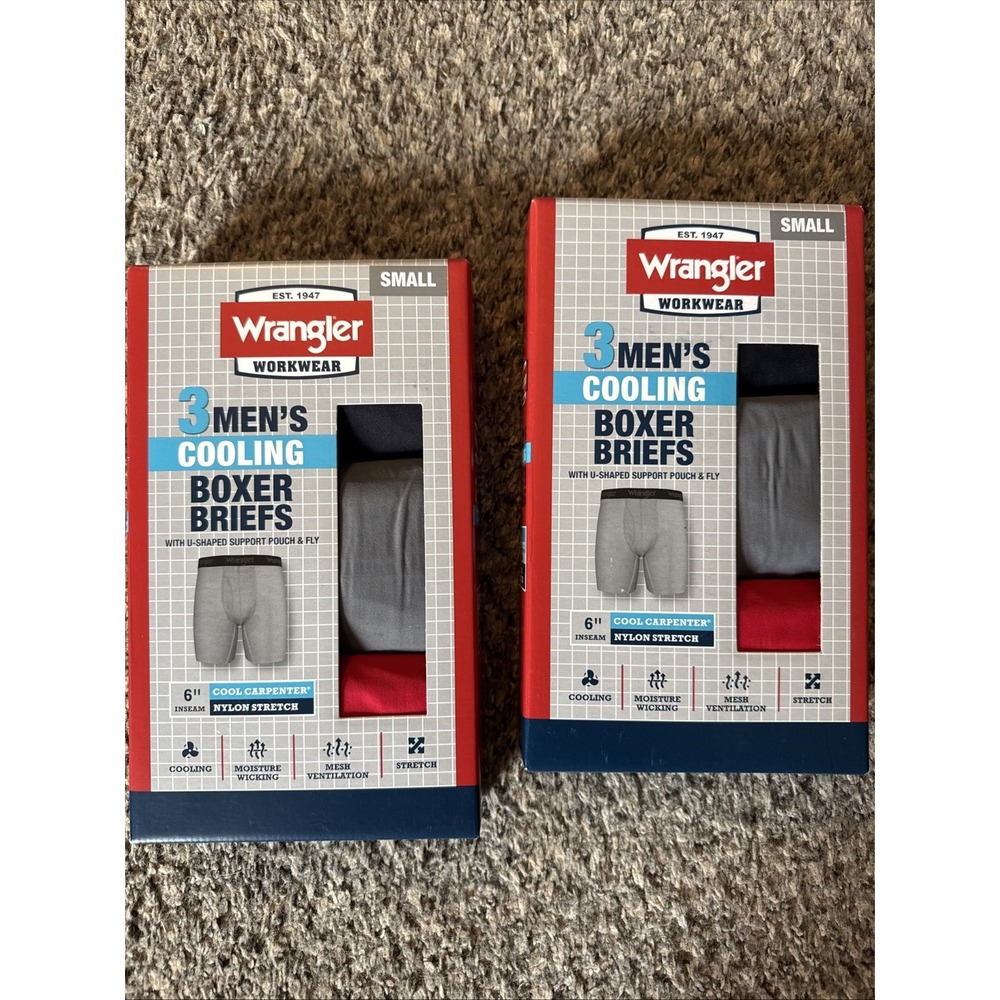 Lot Of 2 Boxes Of 3 Wrangler Cooling Boxer Briefs Size Small (28-30)